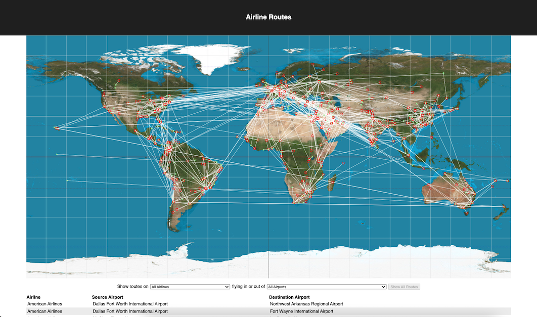 Screenshot of Airline Routes application